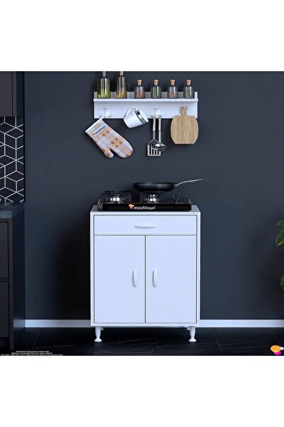 Modilayn DOQU (M) Set Ocak Altı Dolap 60x88x56 cm. Çekmeceli, kapaklı, tüp bölmeli ve baharat raflı