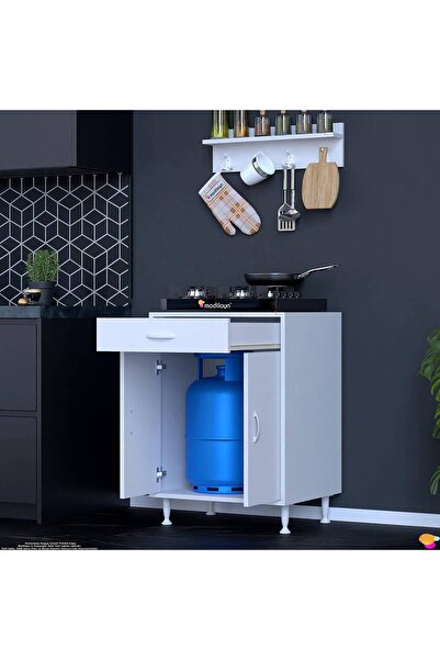 Modilayn DOQU (M) Set Ocak Altı Dolap 60x88x56 cm. Çekmeceli, kapaklı, tüp bölmeli ve baharat raflı