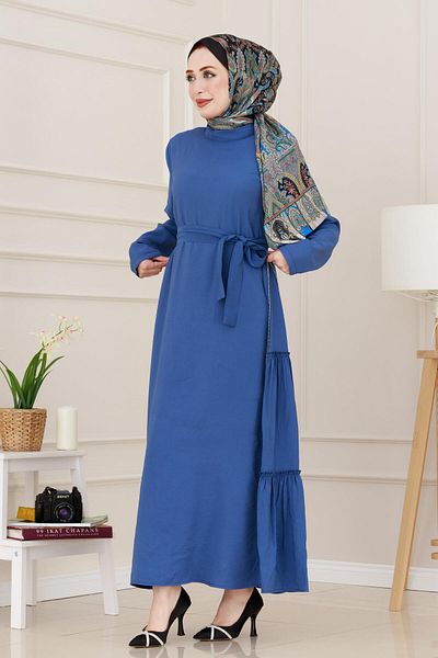 Sevitli Indigo Hijab Φόρεμα - Λεπτομέρεια με φερμουάρ στο πλάι