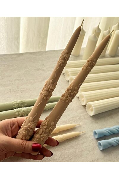 SCA CANDLE Şamdanlık Mum gül çiçel model Kahve Renk 2 Kili Modern Dekoratif S...