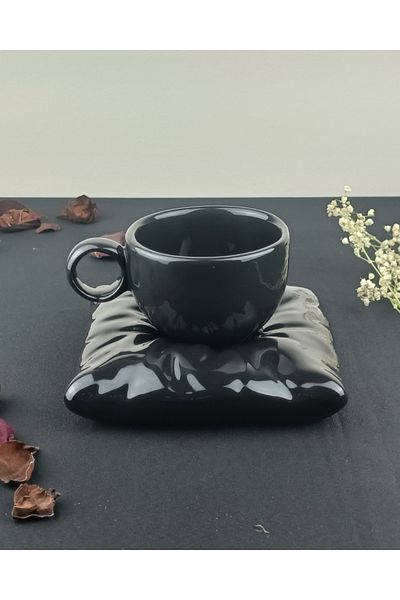Minole Decorative Ceramic Mug and Saucer Set - Minimal Design - Handmade Gift Kitchen Decor