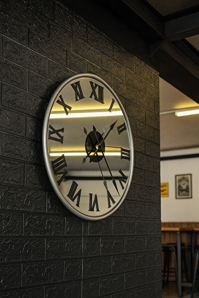 Mgs Duvar saati mobilya GLORYAmat gümüş gri aynalı duvar saati Roma rakamlı d...