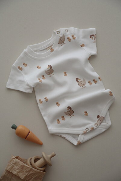 DoDo'S Baby Duck Family Patterned Organic Baby Bodysuit – Short Sleeve Unisex...