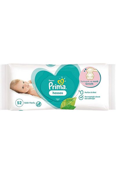 Prima Odorless Plant Based Wet Towel, 52 Sheets for Sensitive Skin