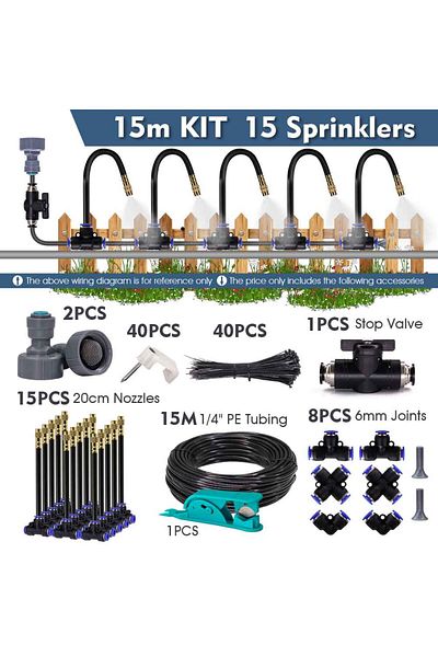 Choice 15m Kit 30-5m 1/4" 4/6mm Misting Cooling System 360° Free-bend Adjustable Nozzle Atomizer Sprayer Fo