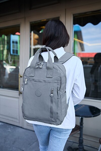 Sanmorris Унісекс Водонепроникна тканина з ефектом крапель, багатокишенькова темно-сіра сумка для ноутбука, шкільна та туристична сумка