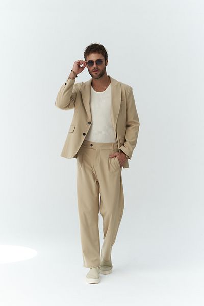 MAİ COLLECTİON Orlando Beige Men's Jacket Pants Set
