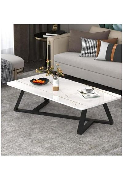 Luxury Home Large Rectangular Coffee Table for Living Room Multi-purpose Metal Frame Black-EI-203