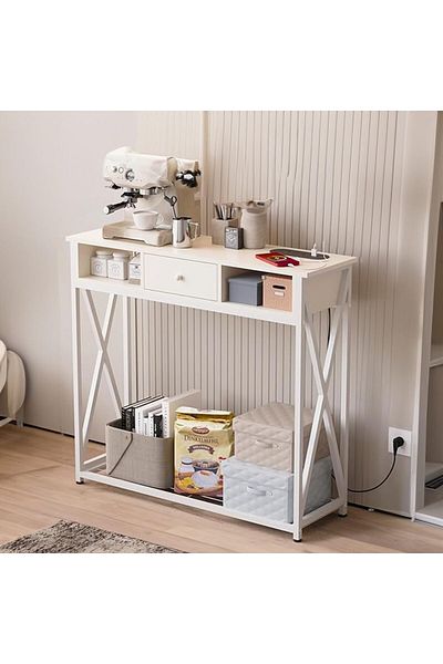 AGD Entryway Console Table with Cabinet, Elegant Table for Living Room and Bedroom 100x30x90cm / White
