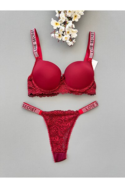 emsal özgür tekstil Love Secret Dantelli Askıları Taş Detaylı Destekli Sütyen Takımı