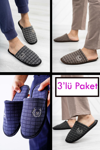 diya shoes شباشب منزلية للرجال مكونة من 3 قطع، شباشب شتوية للضيوف، قابلة للغس...
