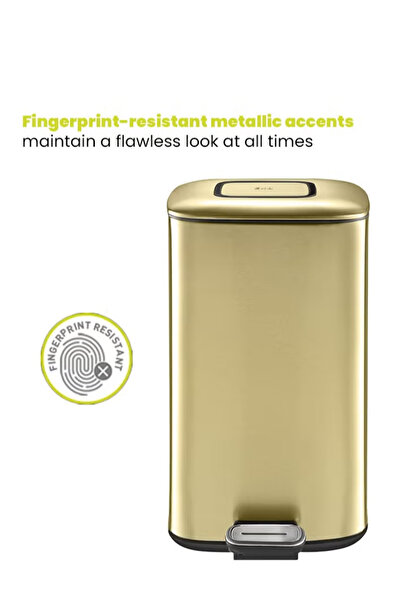 EKO Regent 20l Pedal Trash Bin – Champagne Gold, Soft-close, Stainless Steel, Fingerprint-resistant