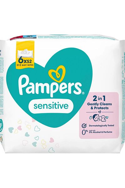 Prima Sensitive Wet Towel Wipes Plant Based Unscented for Sensitive Skin (Set of 6) 312 Sheets