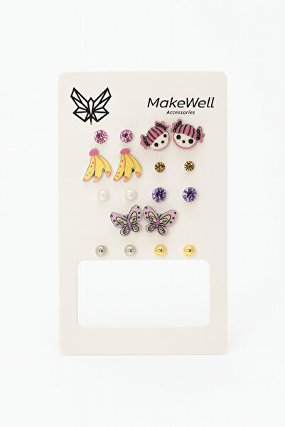 MakeWell مجموعة من 9 أقراط على شكل فراشة بيبي بتصميم الموز مع أقراط على شكل ك...