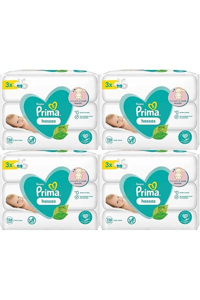 Prima Sensitive Wet Towel Wipes Plant Based Unscented for Sensitive Skin (Set of 12) 624 Sheets