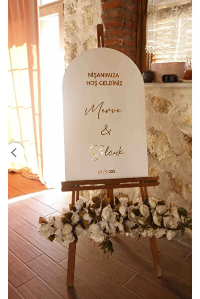 EKOSEHOME Kişiye Özel Beyaz Ahşap & Gold Pleksi Düğün & Nişan Karşılama Panos...