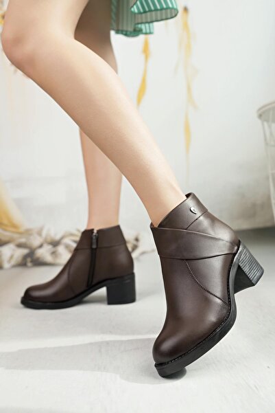 Diego Carlotti Hakiki Deri Günlük Kullanım Fermuarlı Topuklu Klasik Kadın Bot / Bootie DC2501