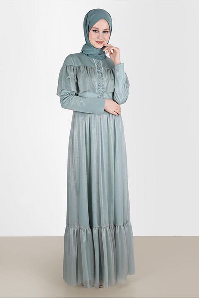 Alvina Φόρεμα από φύλλο αλουμινίου - Με λεπτομέρεια από χάντρες και βολάν, Μοντέλο 42786