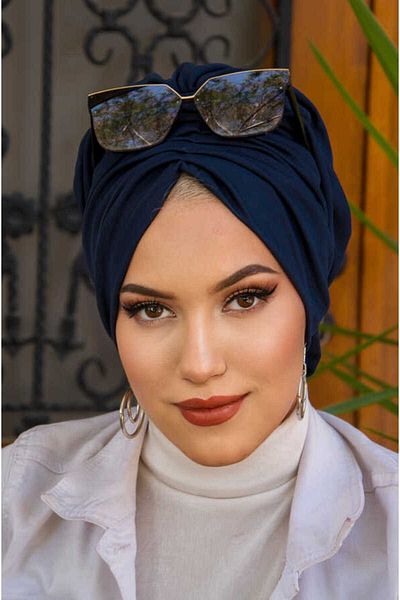Aişe tesettür Navy Blue Ready Turban - 40301