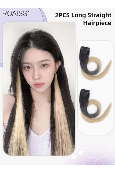 ROAISS Women's Long Straight Gradient Synthetic Wig, Highlighted Gradient Invisible Natural One-piece Strai