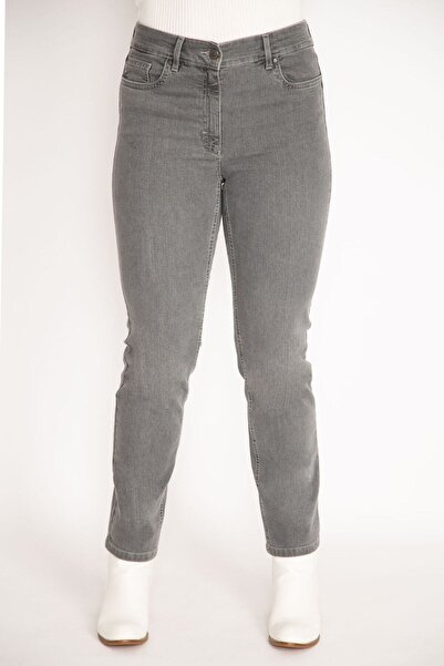 Şans Γυναικείο τζιν παντελόνι μεγάλου μεγέθους σε γκρι 5 τσέπες 65n35144