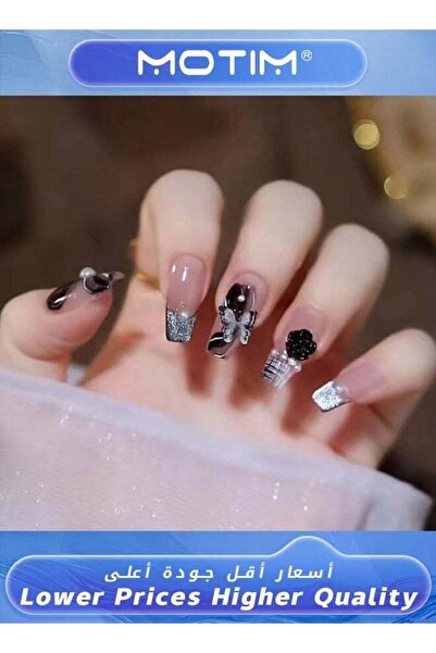 MOTIM 48 قطعة من أظافر صناعية بتصميم فراشة قابلة للإزالة والارتداء مع غراء ما...