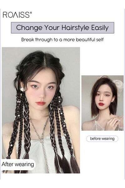 ROAISS Braided Ponytail Extension with Hair Pearl Ponytail Boxing Braids Wig Braid Natural Soft Synthetic H