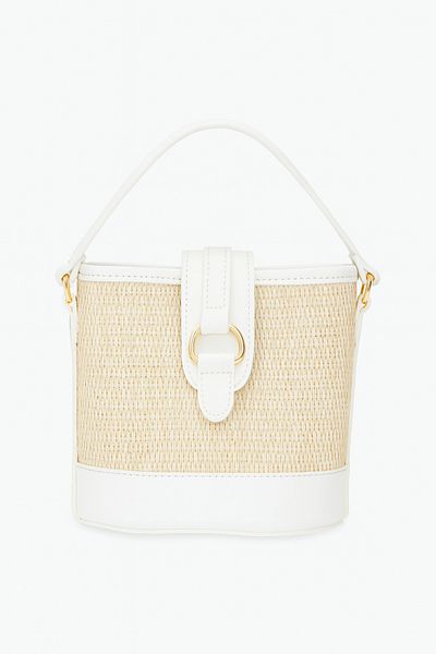 MODA Bella White Original Straw Modern Design Buckle Women's Hand and Shoulder Bag