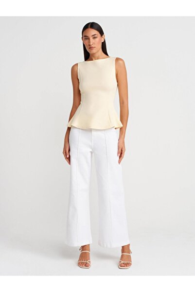Dilvin 21001 Boat Neck Peplum Top Crop