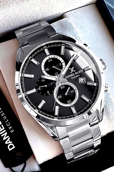 Daniel Klein Exclusive Groom's Men's Watch Waterproof Silver Black - Steel Band Gift Bracelet Dke2135C4