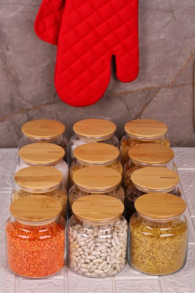 Bambum 12 Glass Storage Containers - 600ml with Vacuum Bamboo Lids