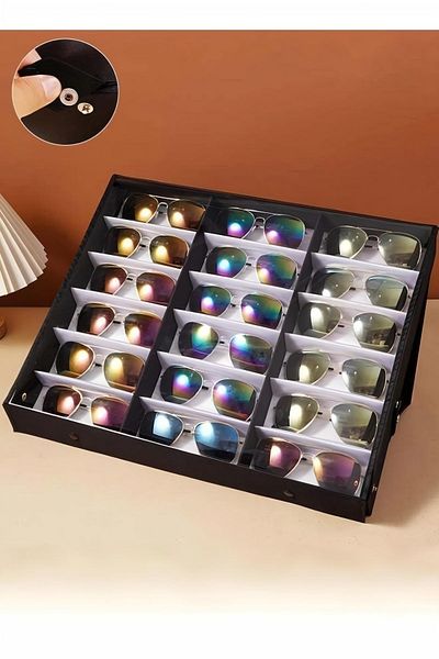 Generic علبة نظارات بها 18 فتحة لعرض النظارات الشمسية وصندوق منظم للنظارات وحامل للنظارات الشمسية.