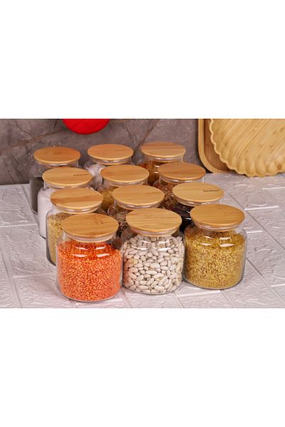 Bambum 12 Glass Storage Containers - 600ml with Vacuum Bamboo Lids