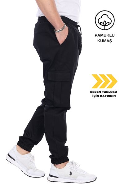 VIKUNYA Ανδρικό παντελόνι Jogger Ποιότητας Cotton Lycra Cargo με ελαστική μέση και τσέπες Cargo στο πόδι