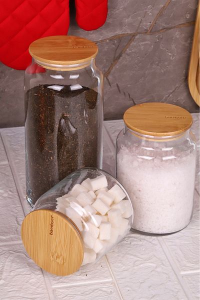 Bambum 3-Piece Glass Storage Container - 600Ml-800Ml-1300Ml Vacuum with Bamboo Lid