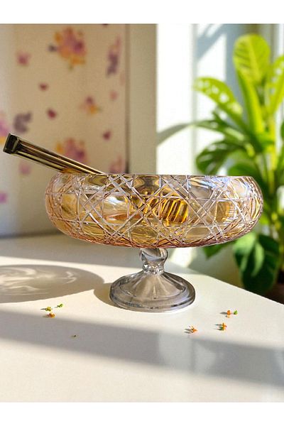 AYZ HOME Colorful Cut Crystal Footed Bowl/ Salad Bowl - Presentation Bowl - Fruit Bowl 28*28cm