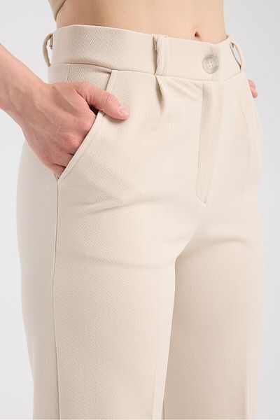 ZERTEX Women's Stone Color Double Pocket Lighral Belt Rubber Detail Zipper High Waist Clamp Crepe Style Pants.