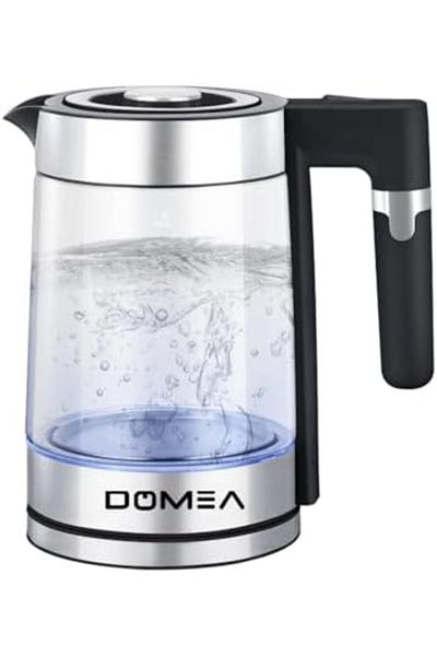 DOMEA Electric Glass Kettle, 1.8 Litre, 360° Rotational Cordless Electric Jug With Detachable Power