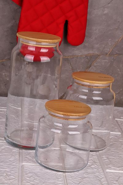 Bambum 3-Piece Glass Storage Container - 600Ml-800Ml-1300Ml Vacuum with Bamboo Lid
