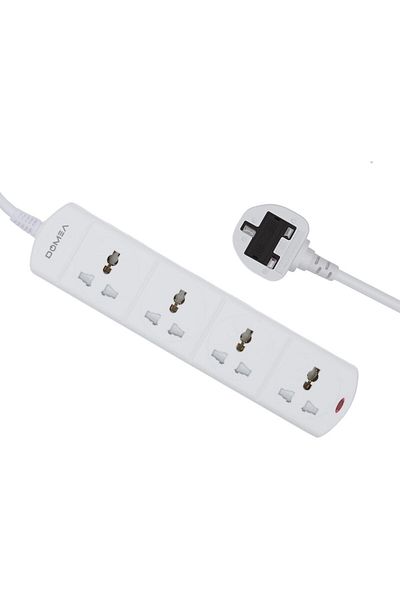 DOMEA 4-Way Power Extension Strip, Universal Socket Design, 3-Meter Cable - Surge Protected, Chargin