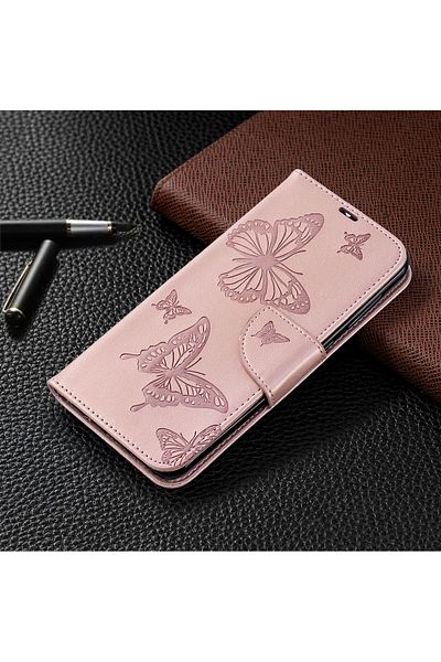 Generic Flip Cover Embossed Butterfly Leather Case for Samsung Galaxy A20/A30 Pink
