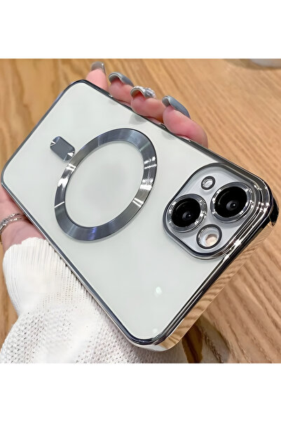 Fibaks Apple Iphone 13 - 14 Kılıf Kamera Lens Korumalı Magsafe Şarj Kilifi Şeffaf Renkli Yumuşak Kapak