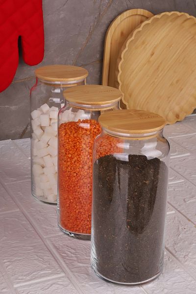 Bambum Zone - 3-Piece Glass Storage Container 1300ml Vacuum Bamboo Lid