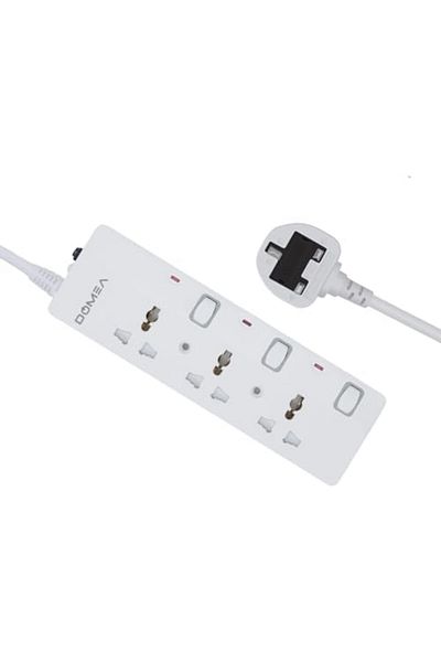 DOMEA 3-Way Power Extension Strip with Individual Switches, Universal Socket Design, 3-Meter Cable -