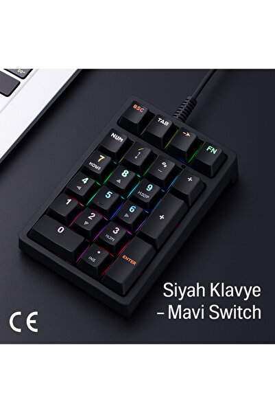 Zilvana RGB Mekanik Sayısal Tuş Takımı | 21 Tuşlu Kablolu Numpad, Mavi Switch, Gaming & Ofis Klavye