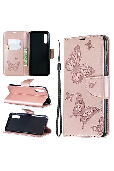 Generic Flip Cover Embossed Butterfly Leather Case for Samsung Galaxy A20/A30 Pink
