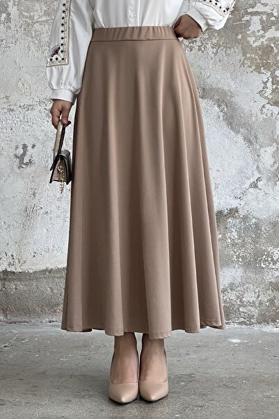 InStyle Elastic Waist Scuba Skirt - Camel