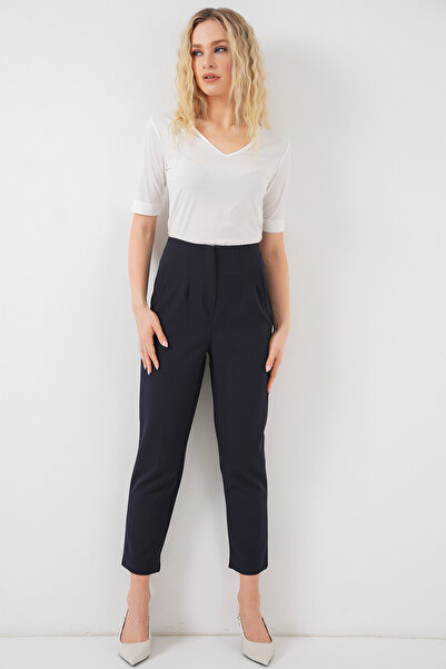 Bigdart Women's Navy Blue High Waist Fabric Pants 6650