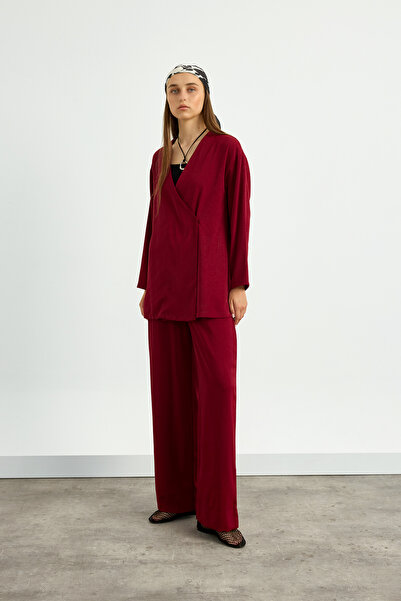 Birgül Bektaş Burgundy Kimono Set