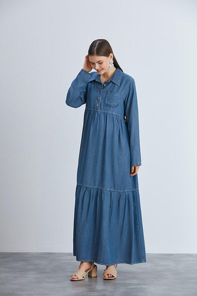 Işşıl IŞIL 447-Rochie maxi de maternitate cu guler cămaşă Liyosel